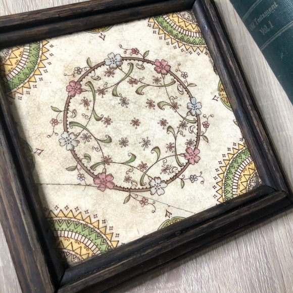 vintage framed tile mosaic boho decor retro floral - Picture 5 of 6
